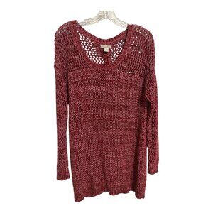 Lucky Brand Open Knit Crochet Sweater Burgundy Red Size L
